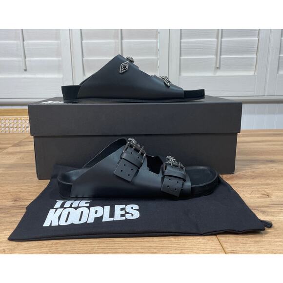 The Kooples Black Leather Buckled Sandals w/ Studs Size 5 US 36 EU NIB Slides - Picture 2 of 13